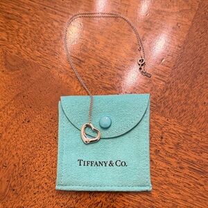 Tiffany & Co. Silver Heart Necklace with Turquoise Pouch